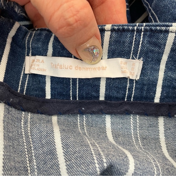 Zara Denim Asymmetrical Ruffle Hem Stripe Skirt - Picture 3 of 4